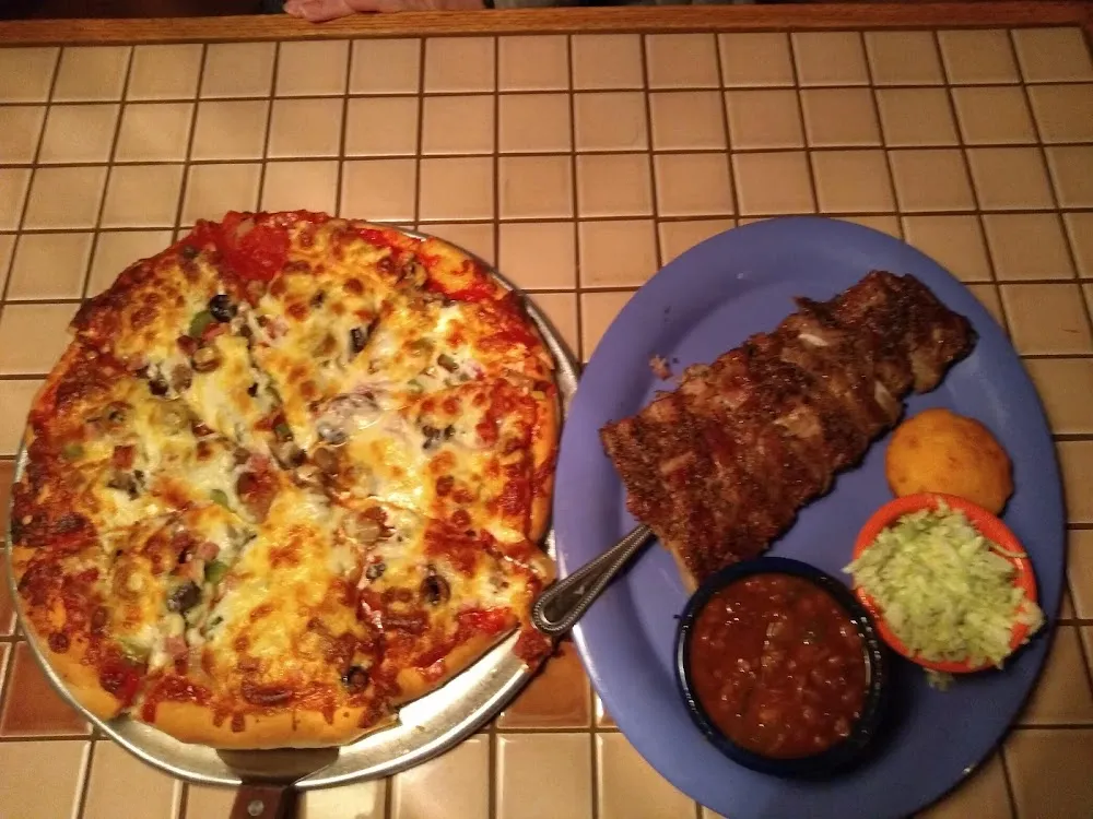 Fat Boy Pizza and Half Slab of Ribs