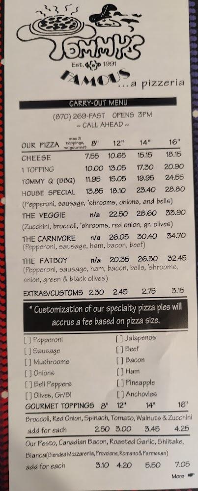 Tommy's Famous A Pizzeria Menu image 3